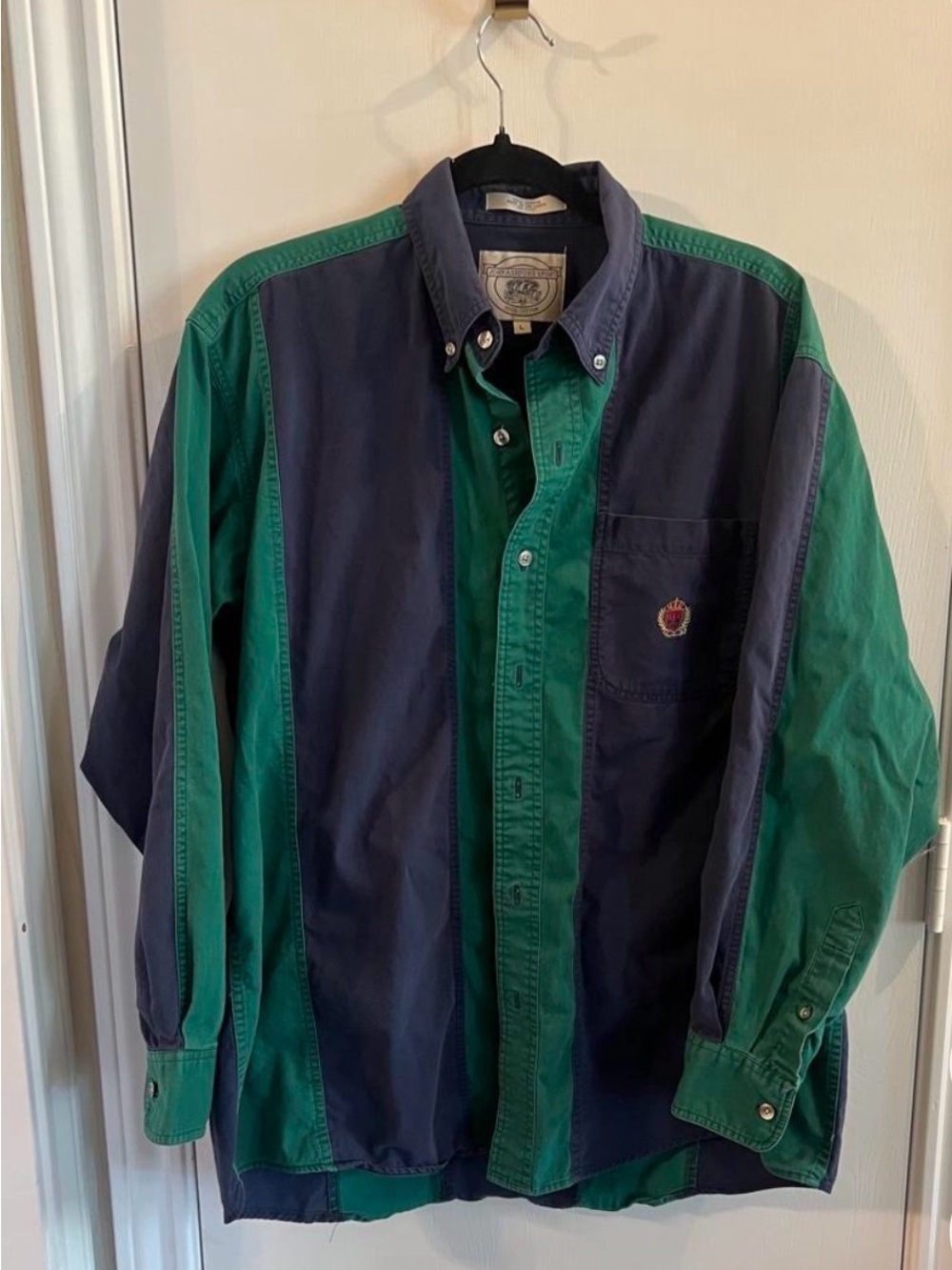 John Ashford Navy and Green Colorblock Button-Down Shirt
